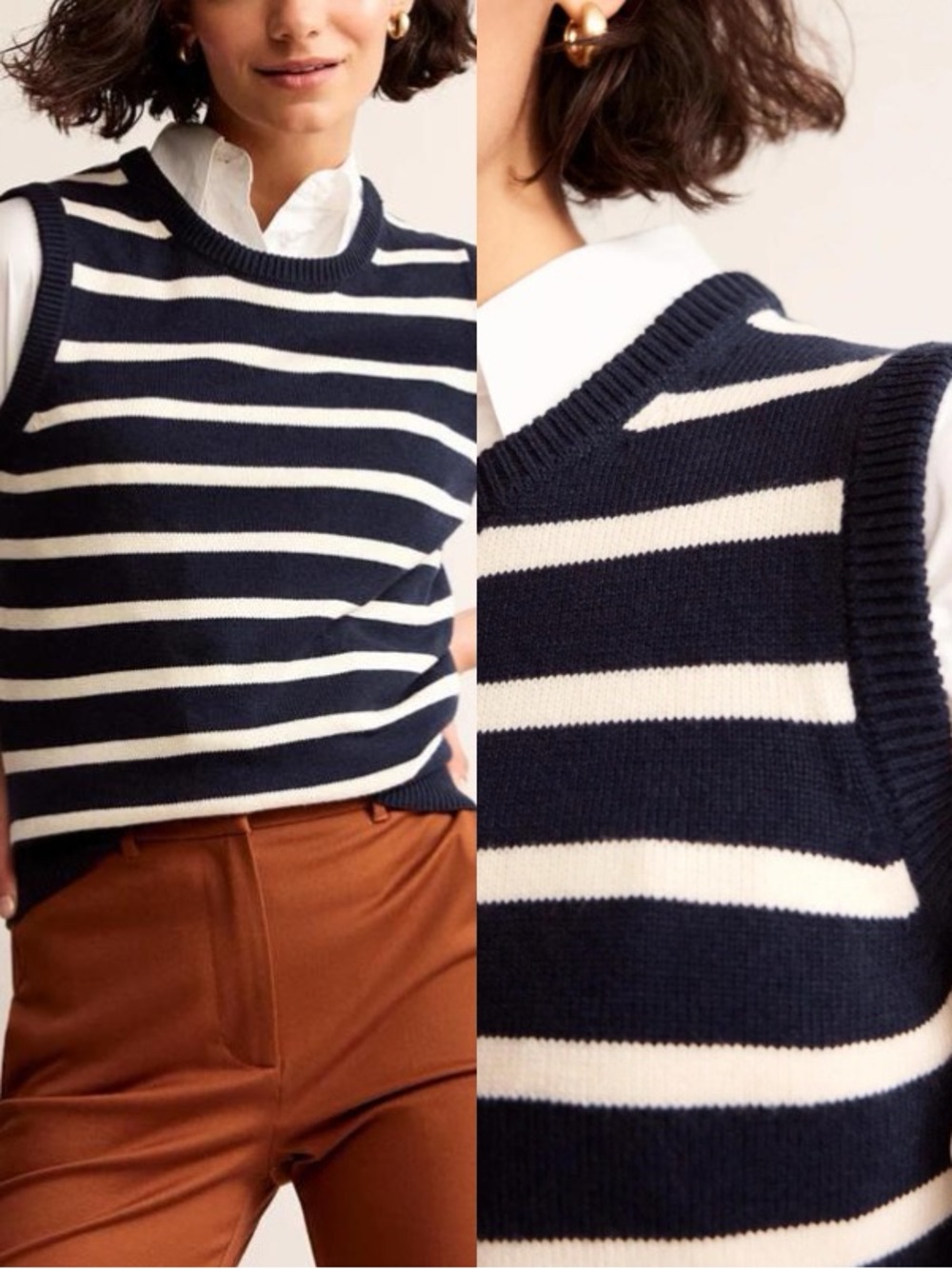 Boden Fiona Sleeveless Wool Blend Navy & Cream Striped Sweater Vest Sz XS 💛🍄